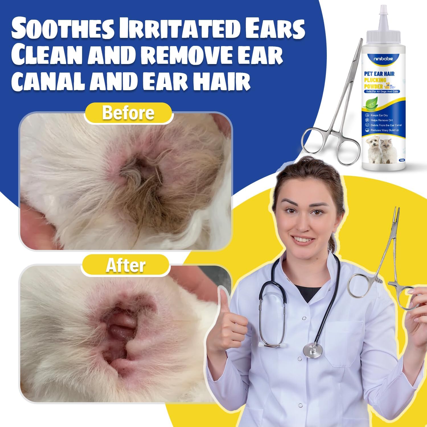 Pet ear grooming kit for wax and odor control packaging