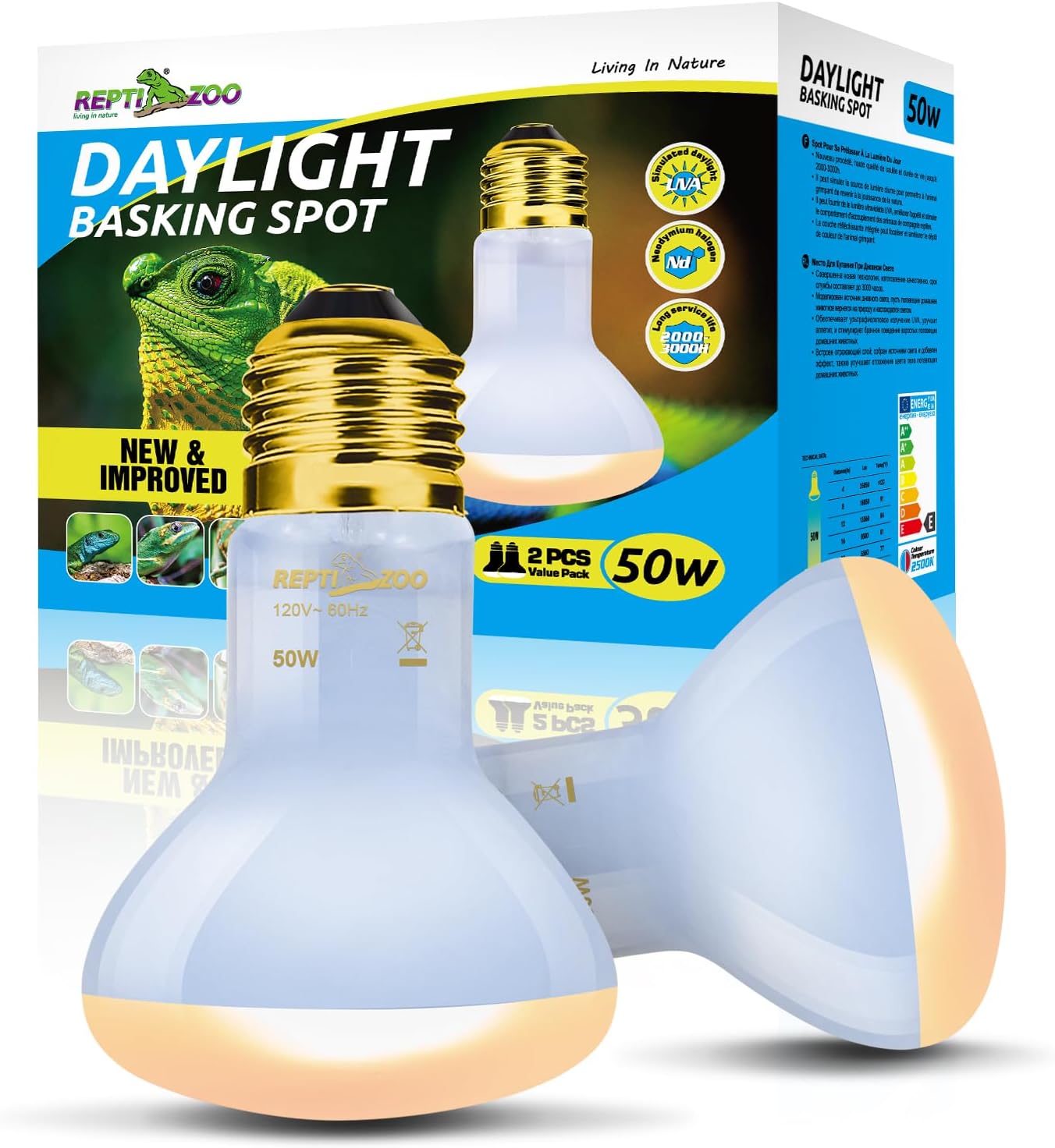 REPTI ZOO Reptile Heat Lamp front view showing the 50 Watt daylight basking bulb.
