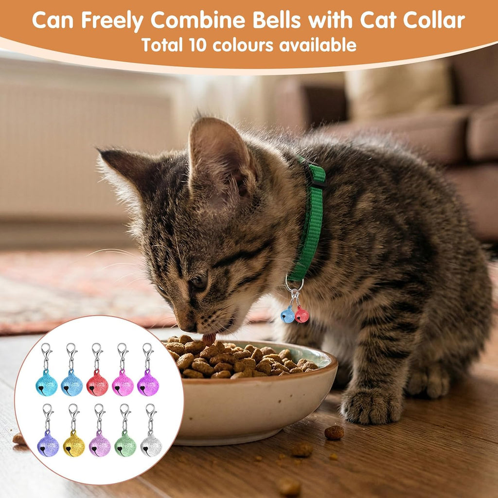 Exclaith small pet collar bells being unclipped using the quick release lobster claw hardware.