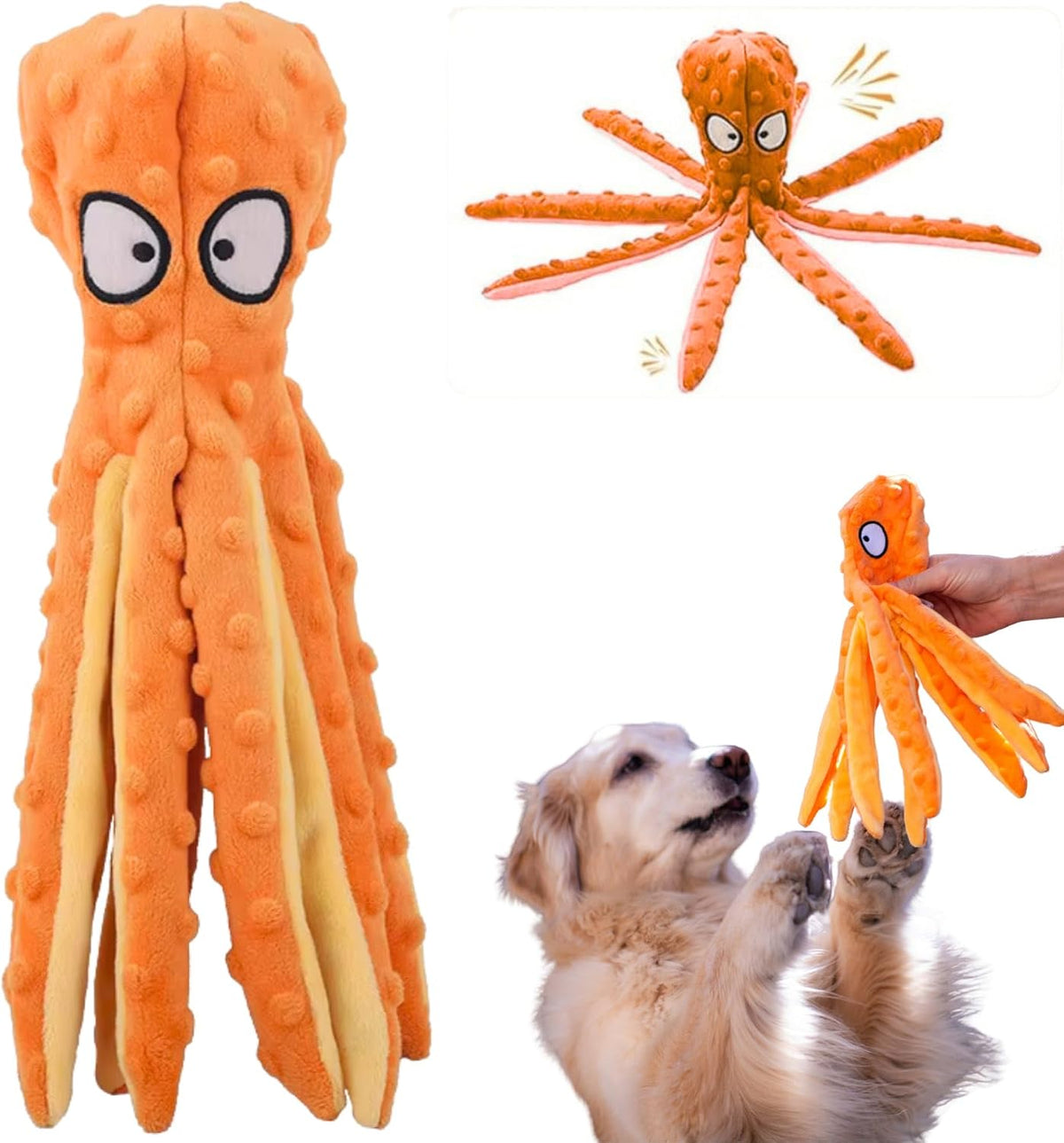 Octopus Dog Toy, No Stuffing Plush Squeaky Crinkle Toy to Keep Dogs Busy, Interactive Chew Toy for Puppies Small Medium Large Dogs, Blue, Tail Town - Image 12