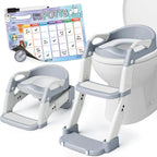 Argenens 3-in-1 potty training seat in gray front view showcasing the adjustable step stool ladder and sturdy handrails.