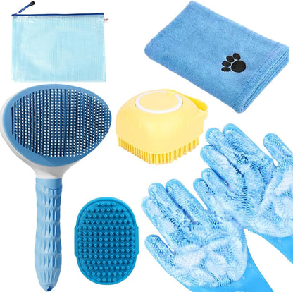 Bath Grooming Kit for Pets - Hair Brush Set with Towel, Washing Gloves, and Shampoo Scrubber Brush for Dogs and Cats (Pink) - Image 12