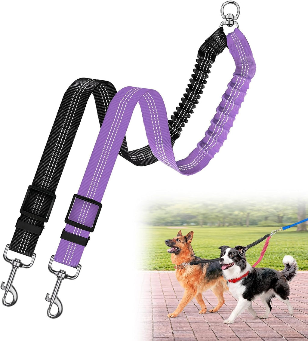 Double Dog Leash for Two Dogs, Professional No Tangle 360 degrees Swivel Coupler with Shock Absorbing Bungee, Adjustable Length Dual-Sided Reflective Two Dogs Lead Splitter for Small Medium Large Dog - Image 10