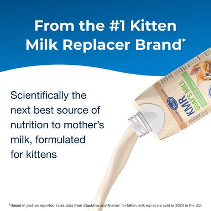 PetAg KMR liquid kitten formula showing ingredients and nutritional analysis on the side panel.