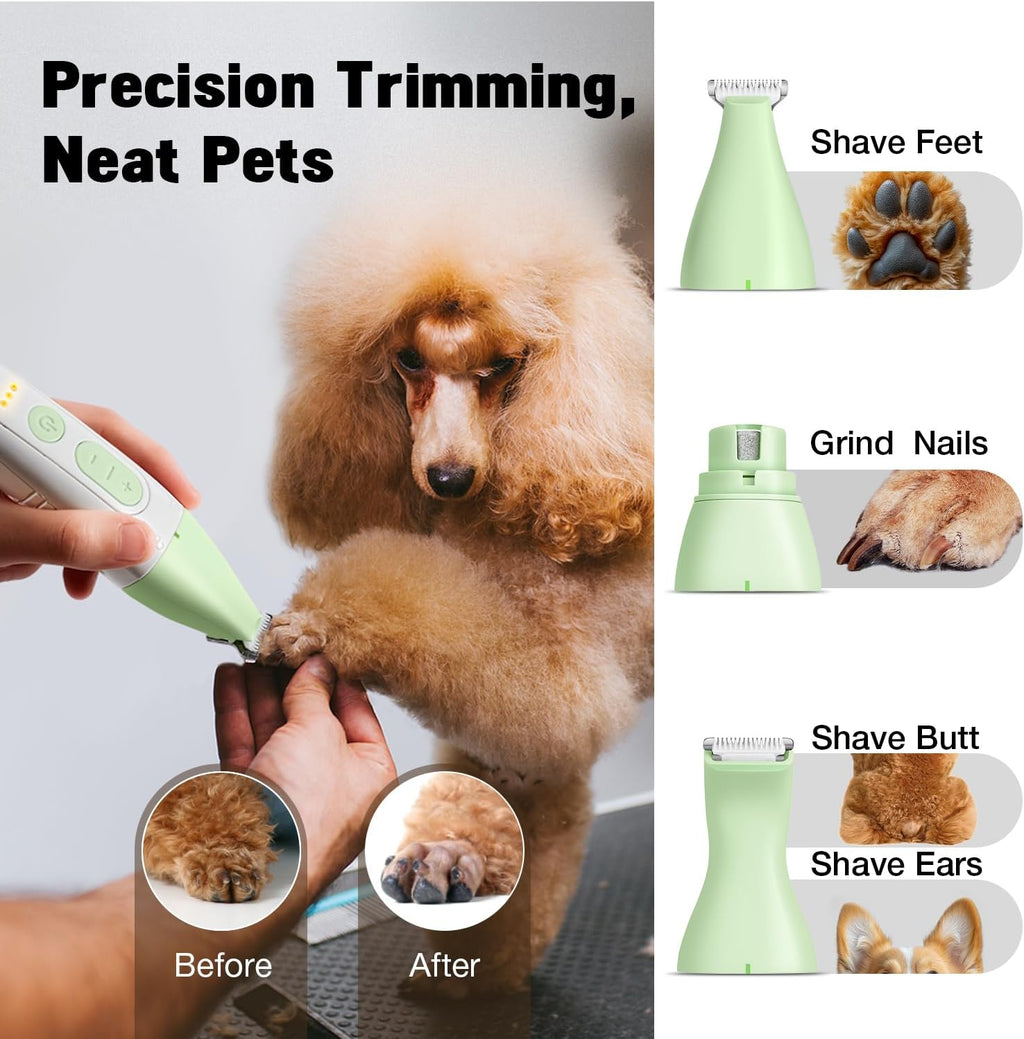 Professional pet paw trimmer and quiet nail grinder head attachments for comprehensive at home claw maintenance.