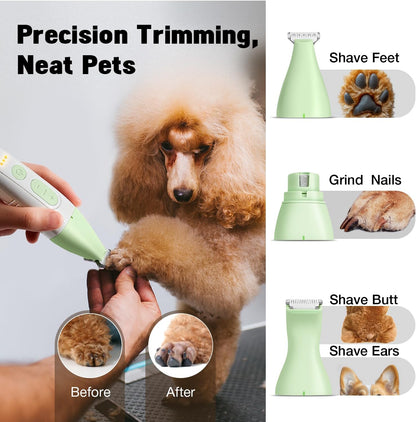 Professional pet paw trimmer and quiet nail grinder head attachments for comprehensive at home claw maintenance.
