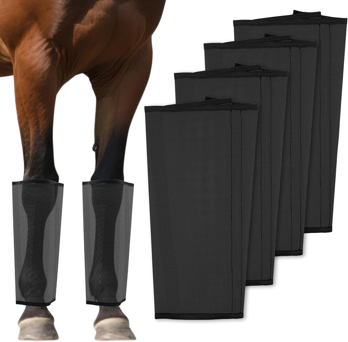 Mesh Horse Fly Boots Set of 4 - Loose Fitting Breathable Leggings for Horses, Adjustable Anti-Stomping Leg Wraps, Stay-Up No-Slip Design for All 4 Legs (Green) - Image 11