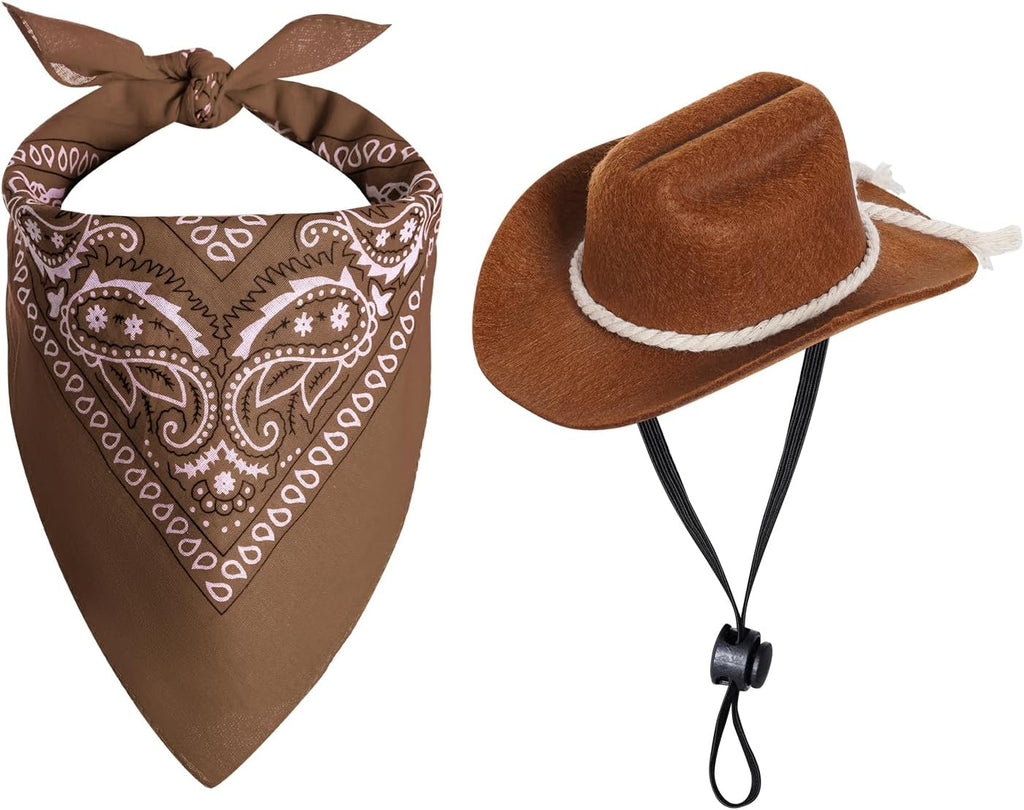 choyaxo dog cowboy hat and bandana set front view on a small puppy