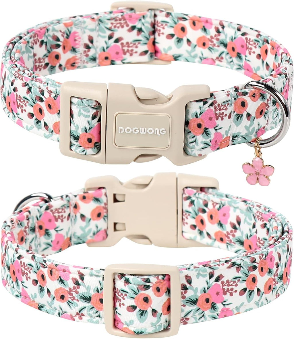 Dogwong pink floral pet collar with sturdy buckle detail