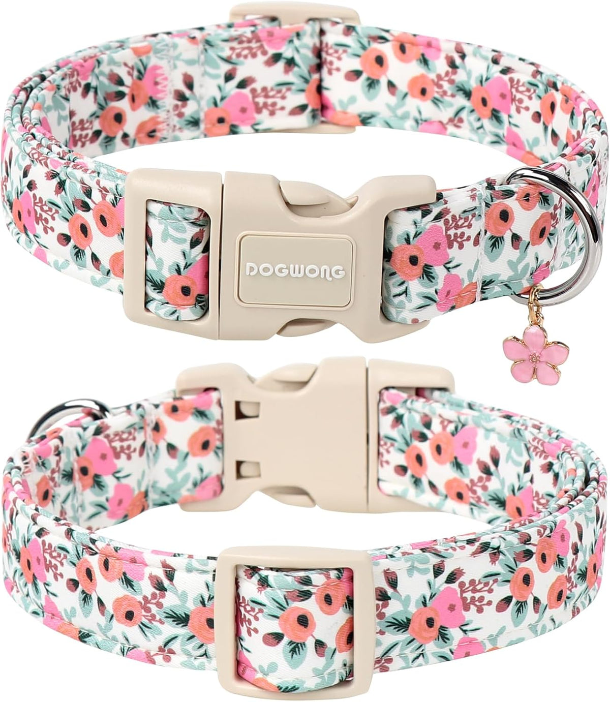 Dogwong pink floral pet collar with sturdy buckle detail