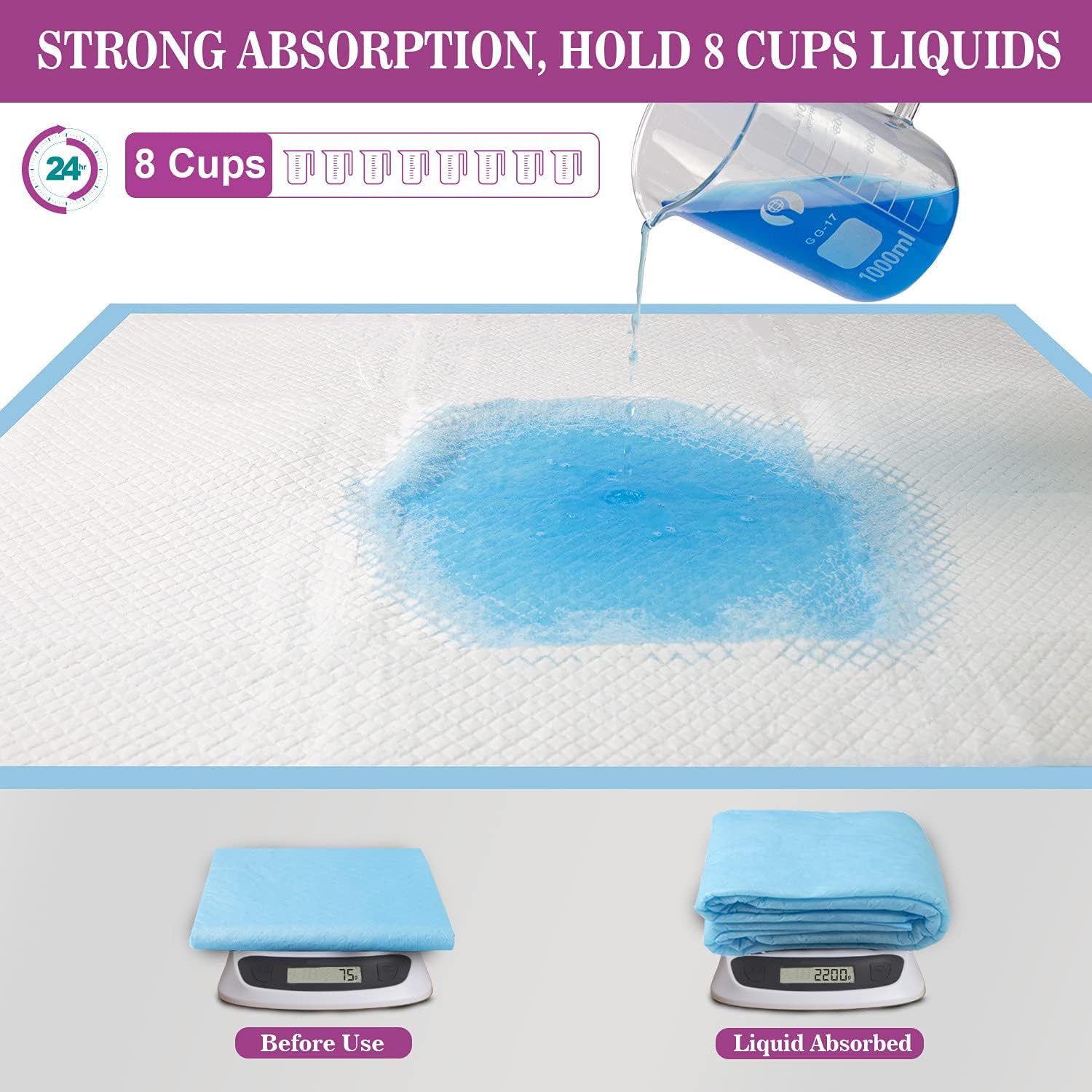 Six layer ultra absorbent disposable puppy potty training mat close up layout