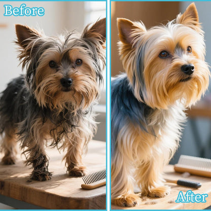 Premium imported blue small breed dog brush overview for puppy grooming