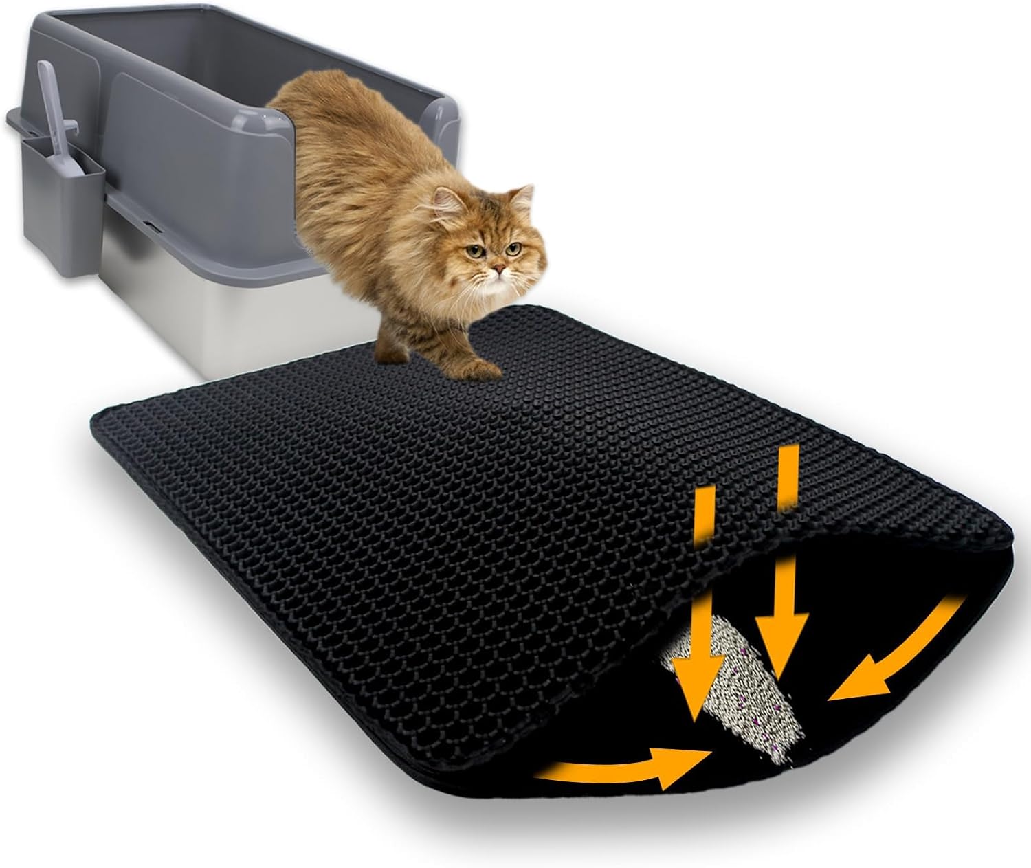 Cat Litter Box Mat Double Layer Trapping Mat Easy-Clean Waterproof Urine Proof(Gray 30x22in) - Image 9