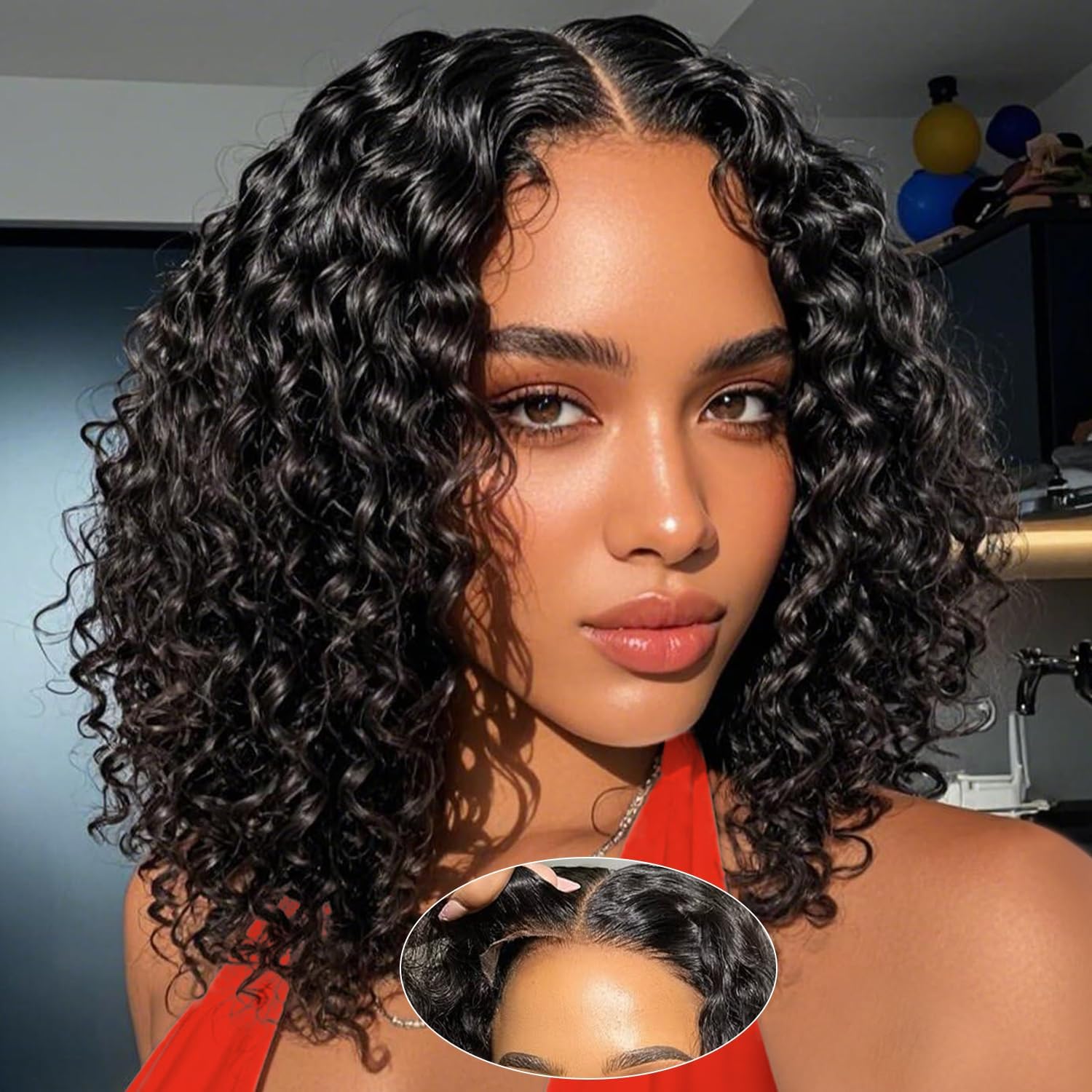 Danounou Hair Express Ucuvic curly bob wig front view showing twelve inch deep wave black curls