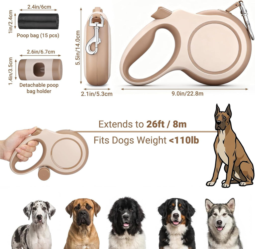 Side view of Segarty heavy duty dog lead with waste bag holder