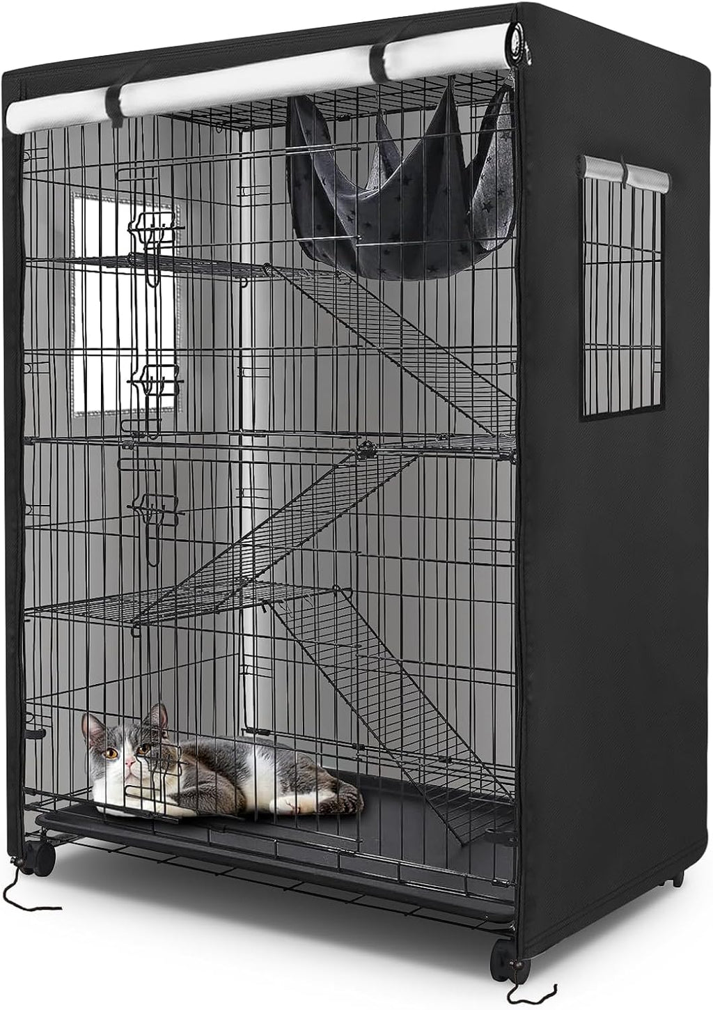 Colewin catio cover front view showing waterproof black fabric on outdoor pet cage