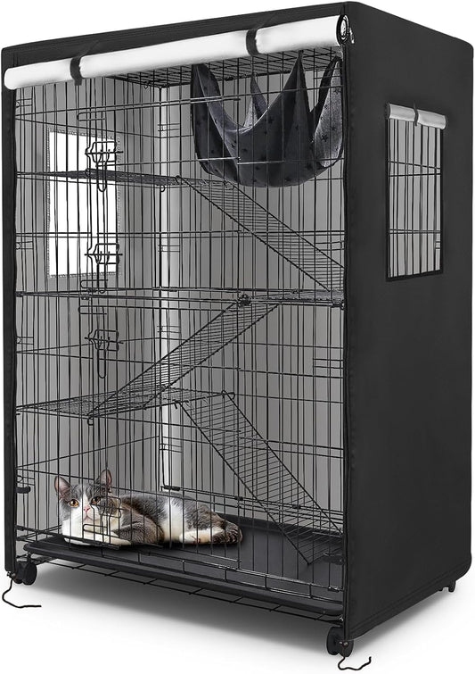 Colewin catio cover front view showing waterproof black fabric on outdoor pet cage