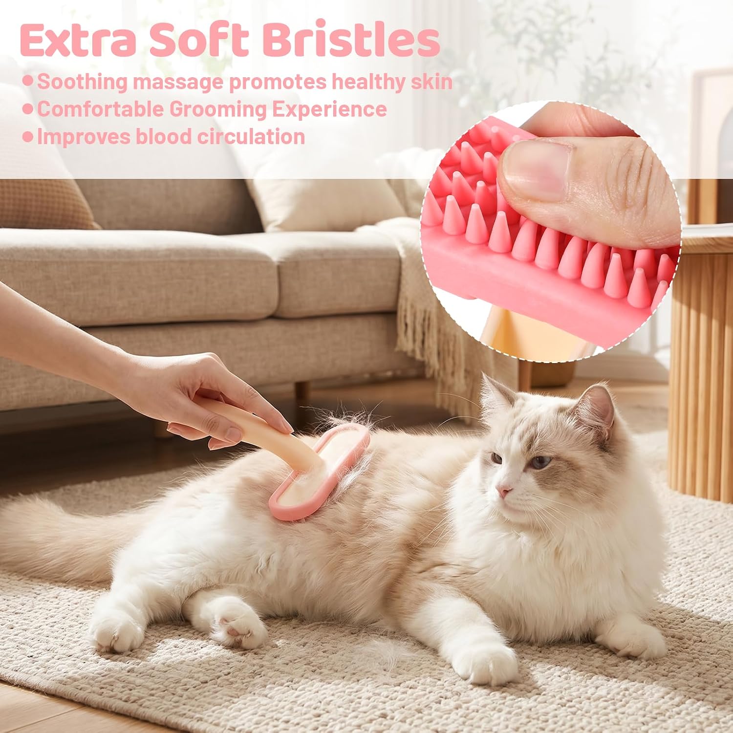 CYUXING dual pack rabbit grooming brush being held for ergonomic demonstration.