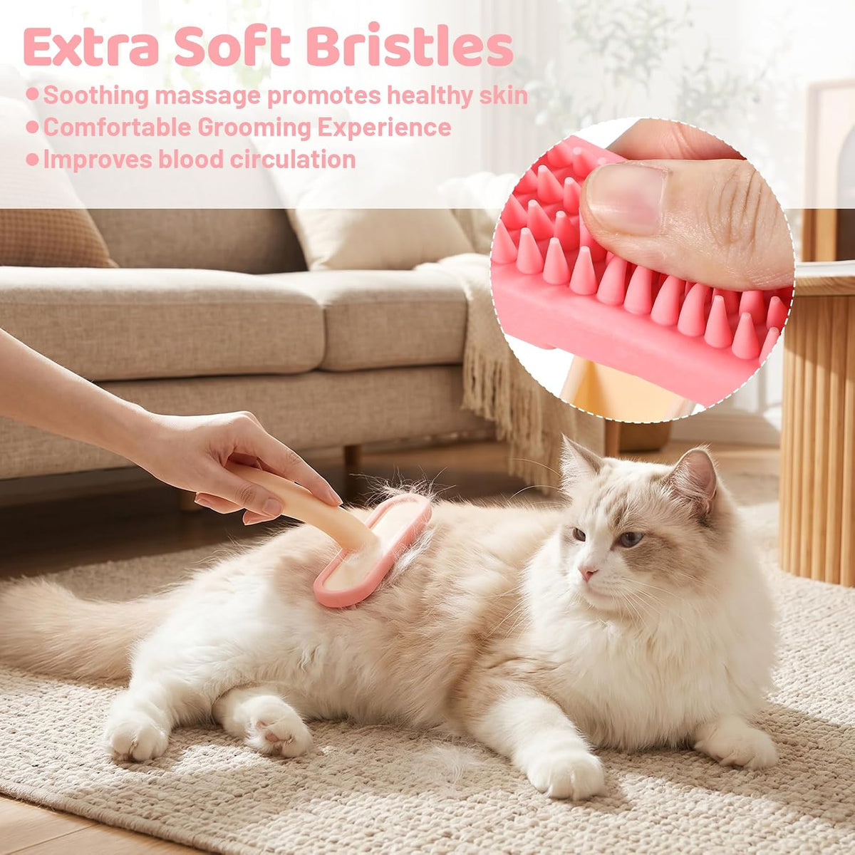 CYUXING dual pack rabbit grooming brush being held for ergonomic demonstration.