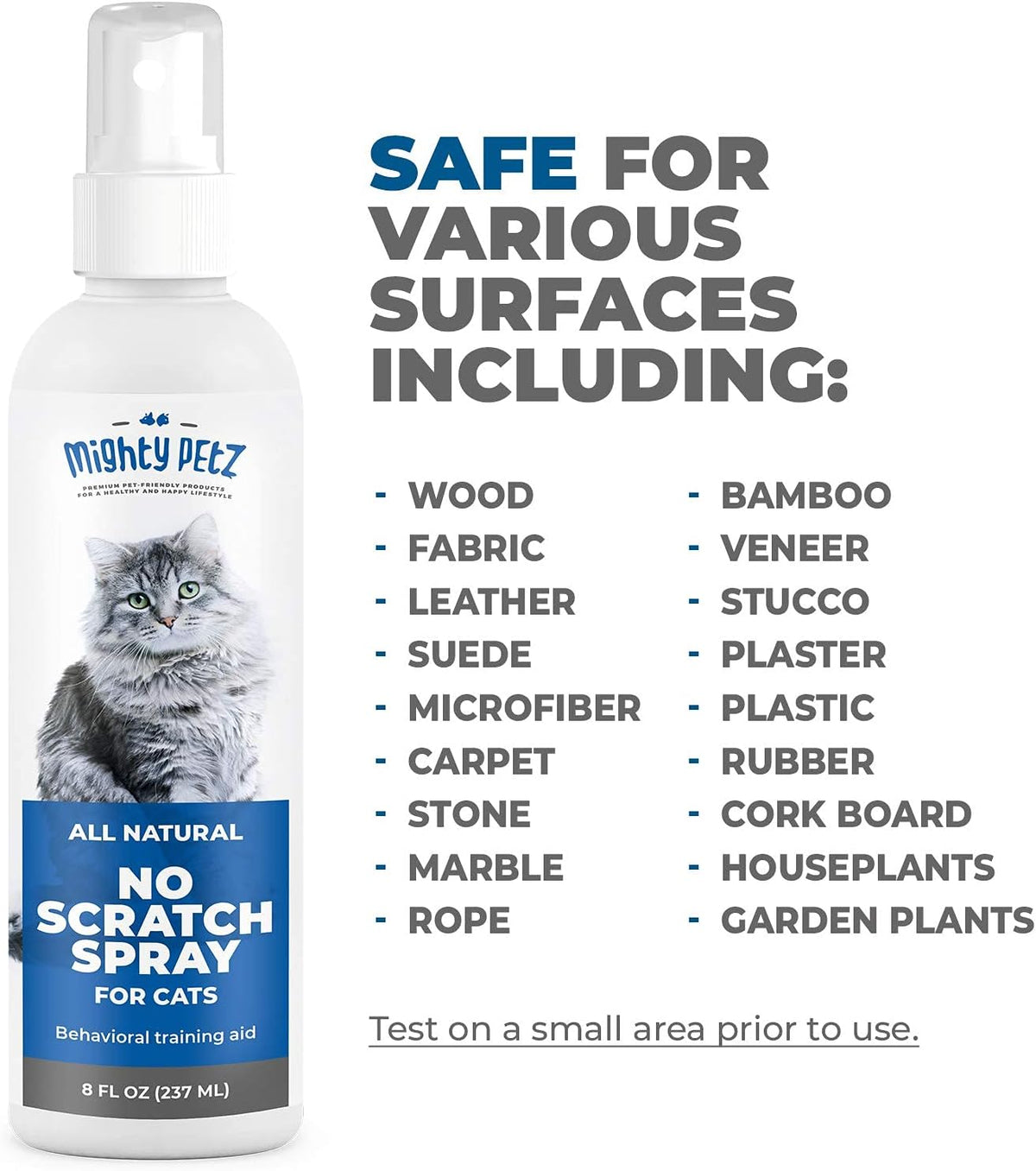 Mighty Petz cat deterrent spray resting near furniture surface