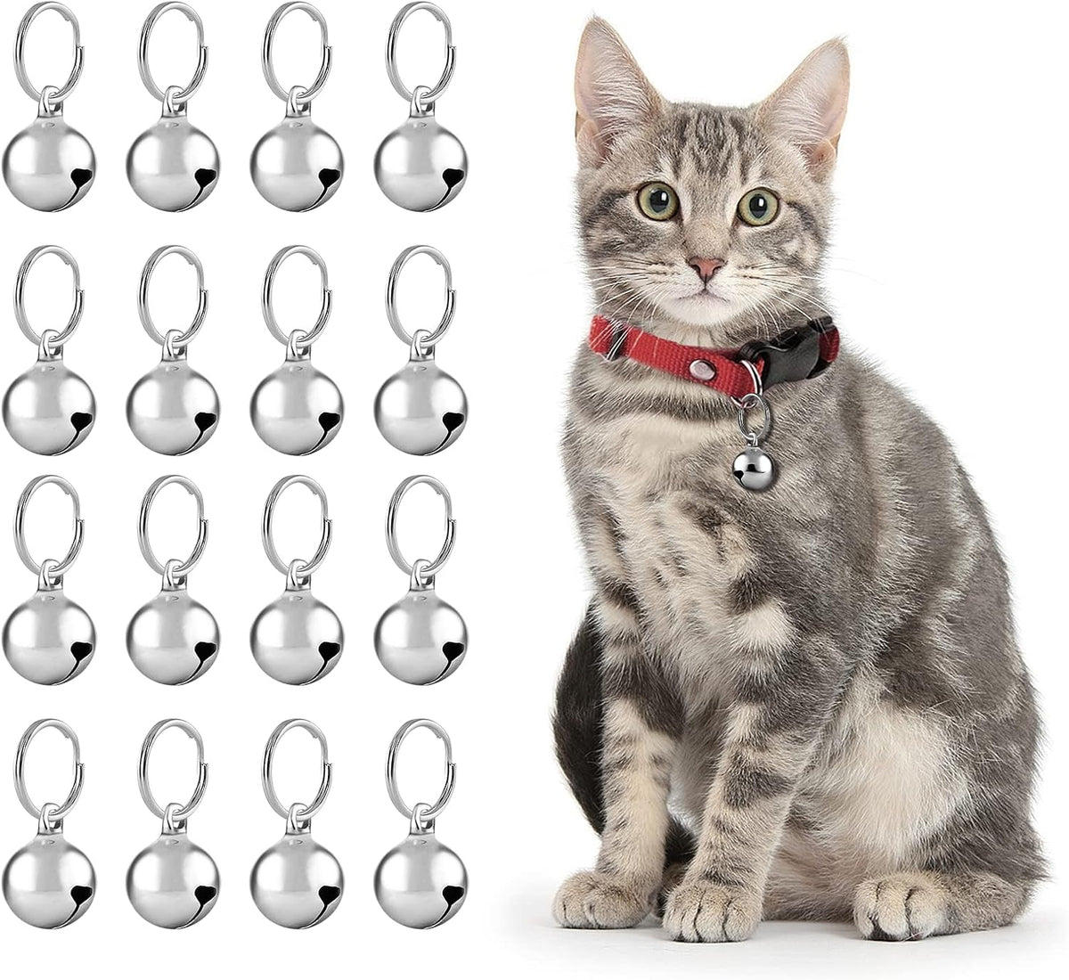 Waziaqoc pet bells front view silver collar charms for dogs