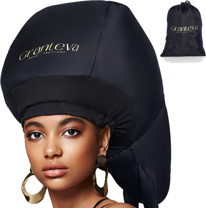 Granteva hooded hair dryer attachment front view showing dual turbo tubes connected to a blow dryer nozzle.