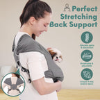 Small dog resting comfortably in Supet chest sling
