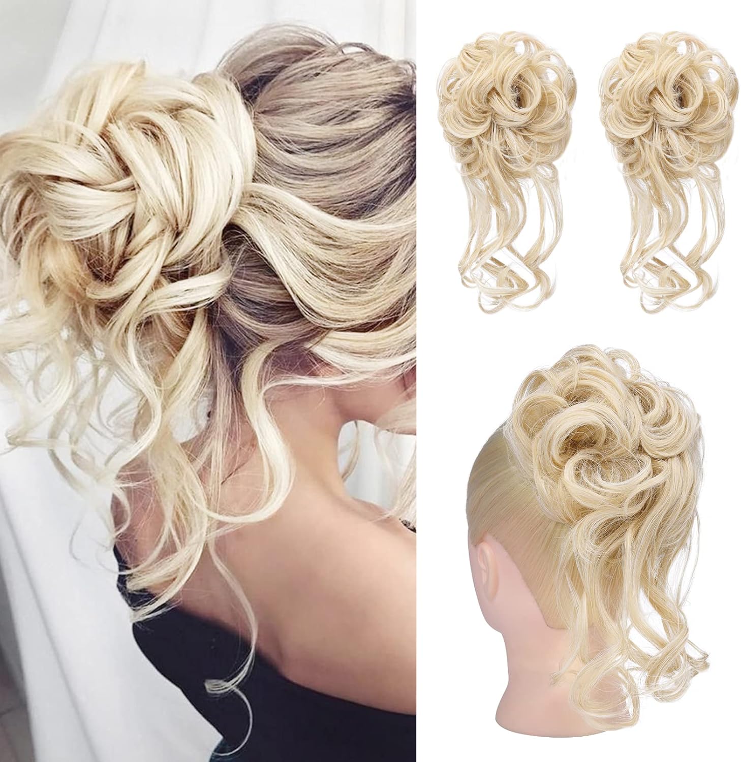 HOOJIH messy bun hair piece front view showcasing tousled updo extensions for voluminous hairstyles.