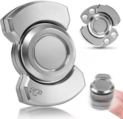 Chilvil 3-in-1 metal fidget spinner toy in silver finish front view for adult stress relief