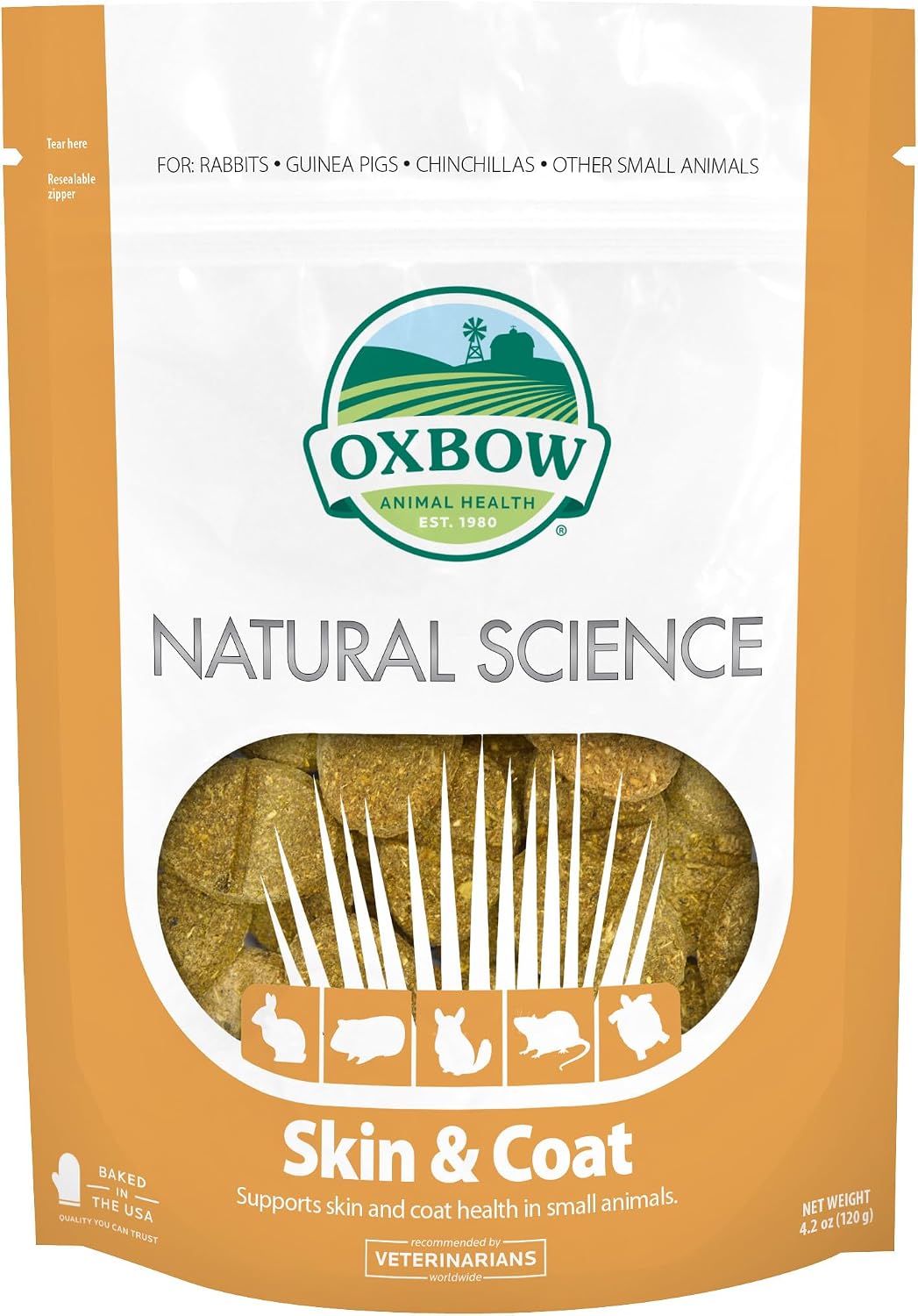 Oxbow Natural Science Skin & Coat Support, Supplement for Rabbit & Guinea Pig, Made with Oxbow Timothy Hay, Includes Palm Oil & Omega 3 & 6 Fatty Acids, Made in USA, 4.2 oz Bag - Image 1