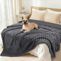 Luciphia Waterproof Dog Blanket front view showing stone gray flannel texture.