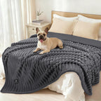 Luciphia Waterproof Dog Blanket front view showing stone gray flannel texture.