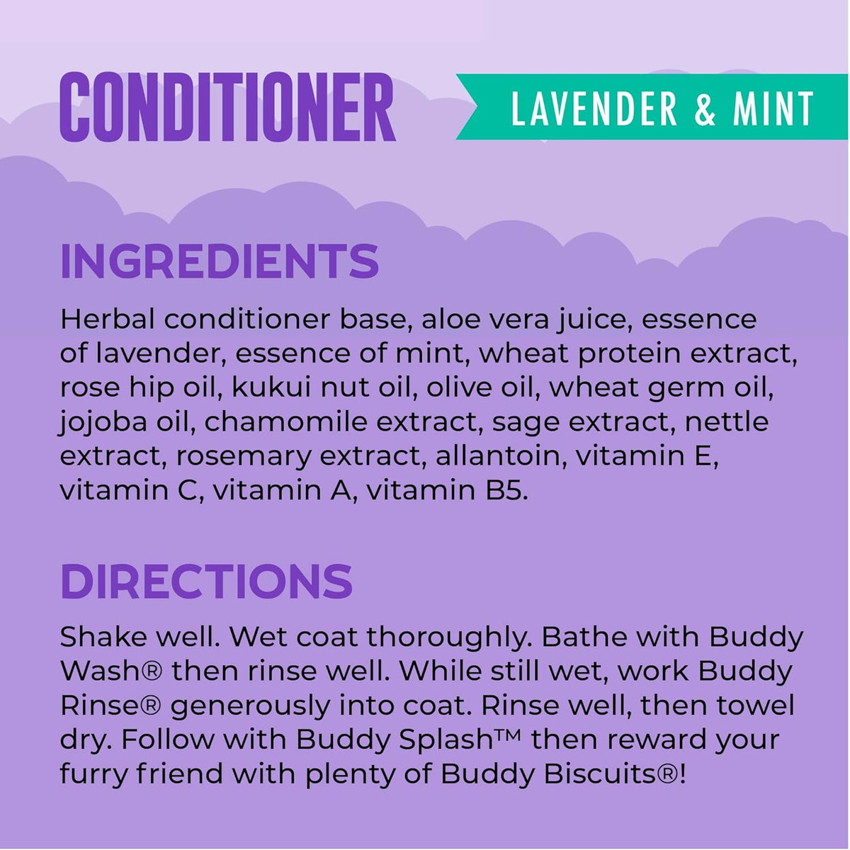 USA imported lavender and mint dog detangling rinse bottle closeup