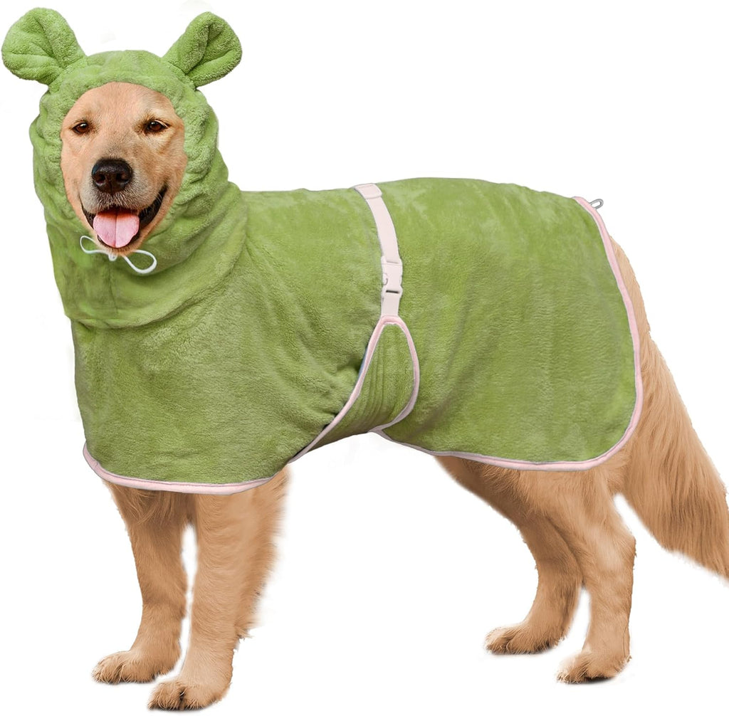 Dog Bathrobe Super Absorbent Towel Robe - Microfiber Bath Towels Fast Drying Coat for Dogs, Cute Dogs Clothes Adjustable Collar & Belly Strap Warm Keeping Hooded Dog Towel (Pink, Large) - Image 12