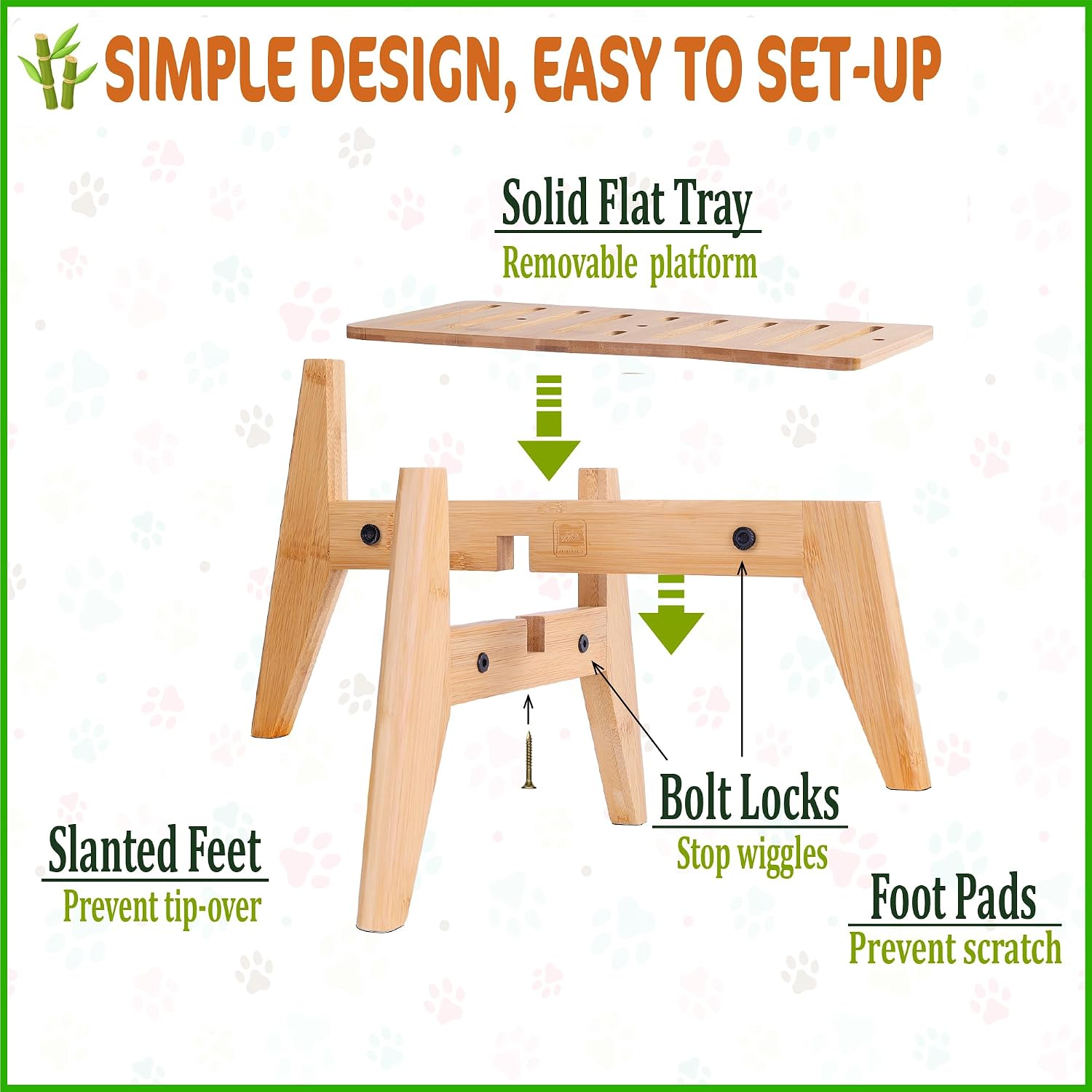 ZPirates water resistant bamboo pet bowl holder setup assembly view