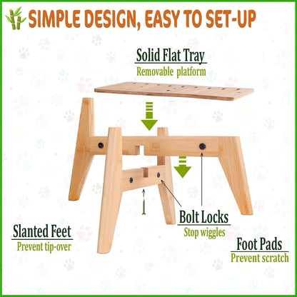 ZPirates water resistant bamboo pet bowl holder setup assembly view
