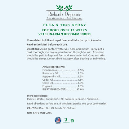 Richard's Organics flea and tick spray for dogs 12 fluid ounces bottle