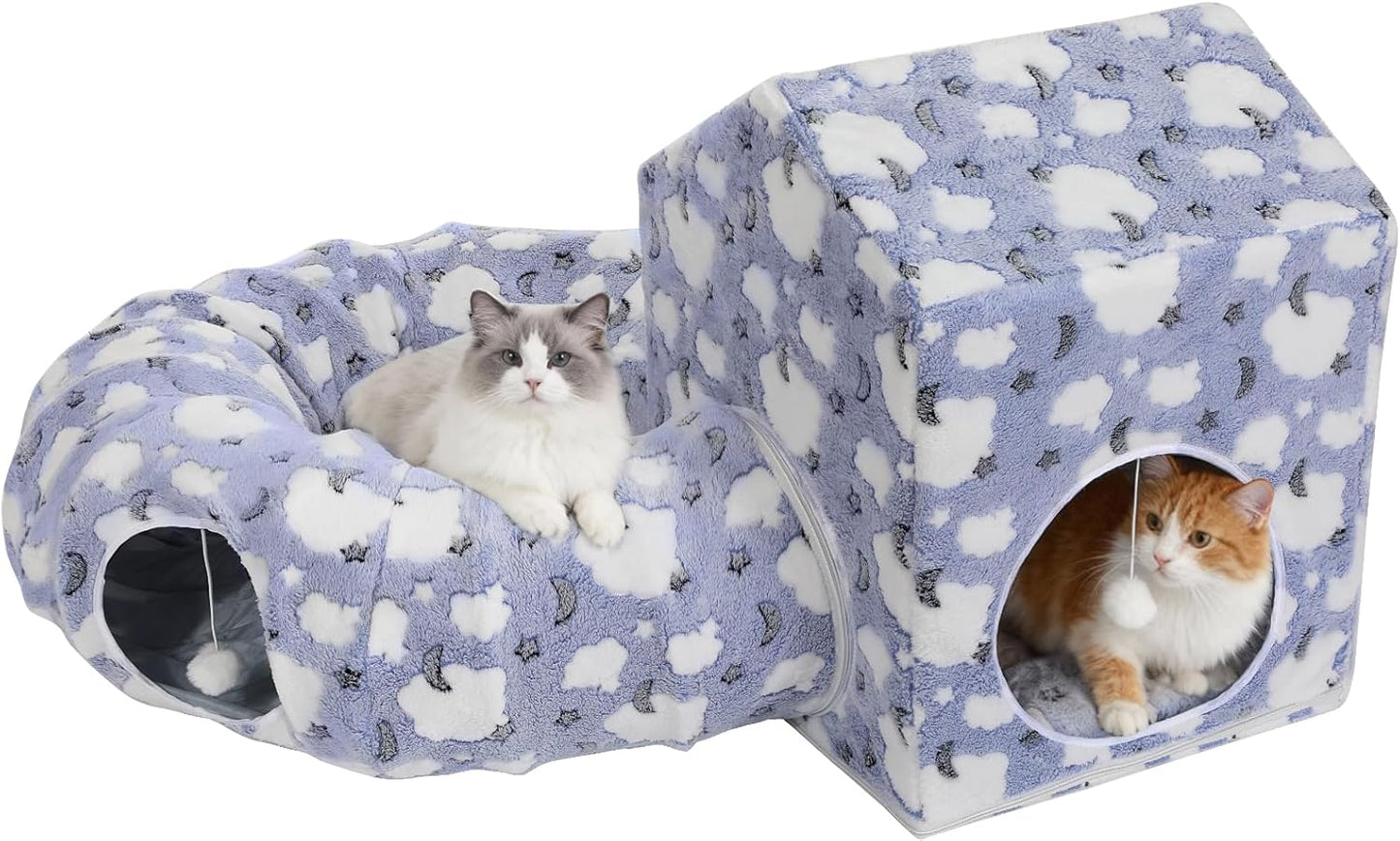 Pawaboo Cat Tunnel Bed for Indoor Cats, Cute Cat Donut Tunnel with Square House, Peekaboo Pet Cave Play Tunnels with Cave for Kitten/Rabbit, Dark Gray - Image 9