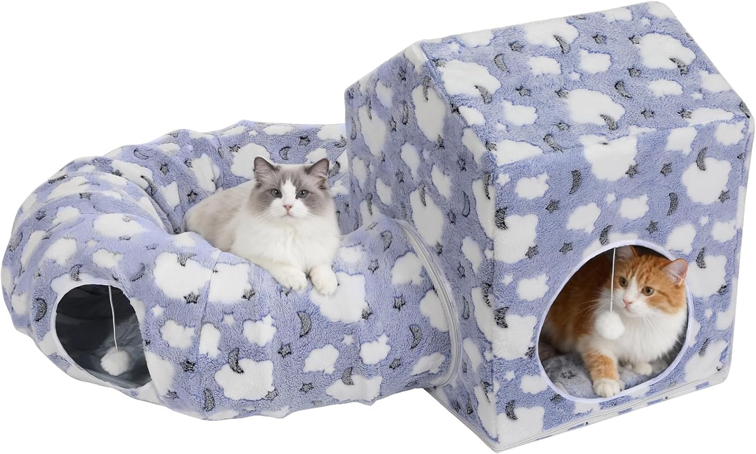 Pawaboo Cat Tunnel Bed for Indoor Cats, Cute Cat Donut Tunnel with Square House, Peekaboo Pet Cave Play Tunnels with Cave for Kitten/Rabbit, Dark Gray - Image 9
