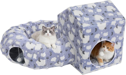 Pawaboo Cat Tunnel Bed for Indoor Cats, Cute Cat Donut Tunnel with Square House, Peekaboo Pet Cave Play Tunnels with Cave for Kitten/Rabbit, Dark Gray - Image 9