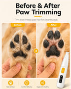 Furbona rechargeable dog trimmer with integrated led light illuminating paw area.
