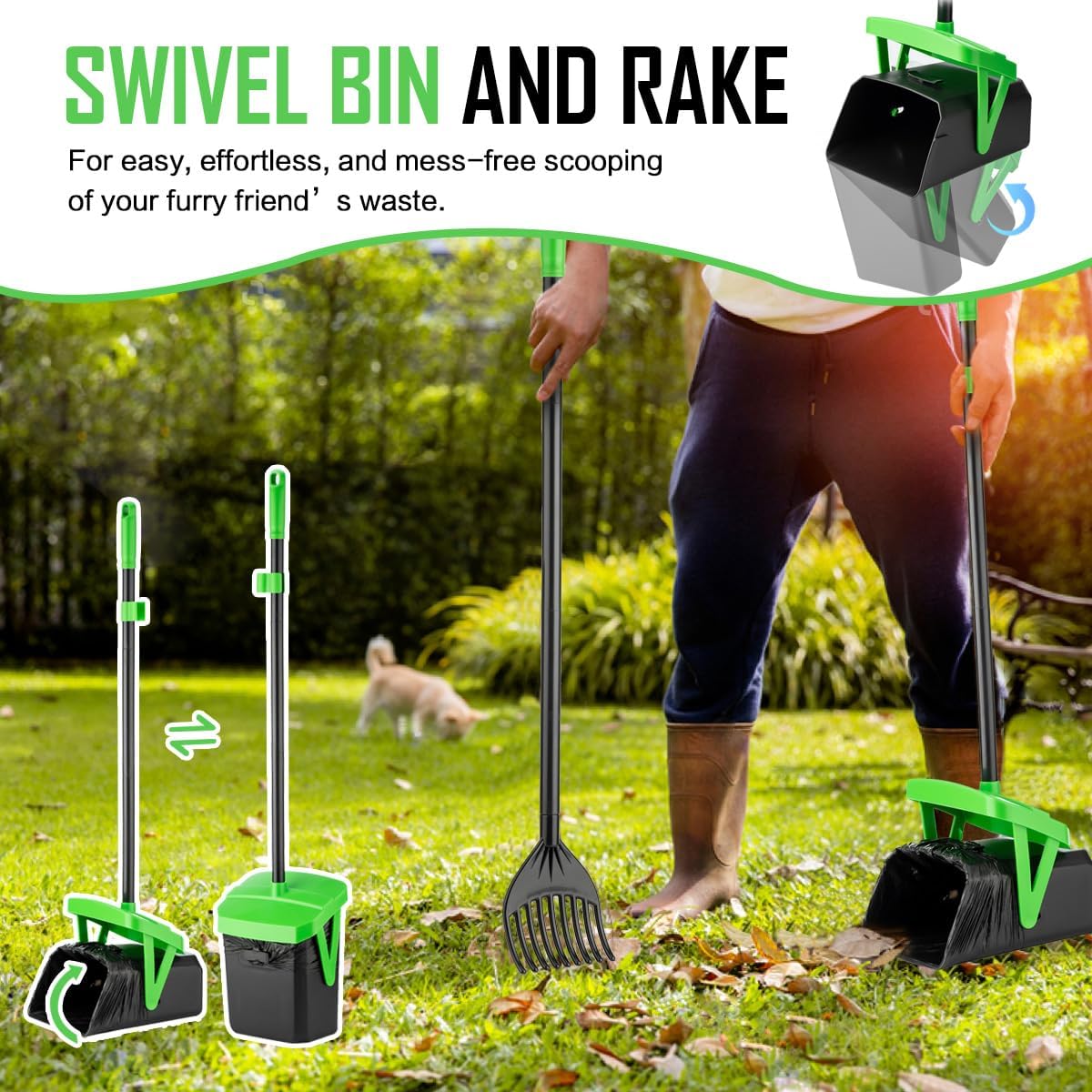 FUSBUNTY pet waste collector showing the integrated odor blocking lid.