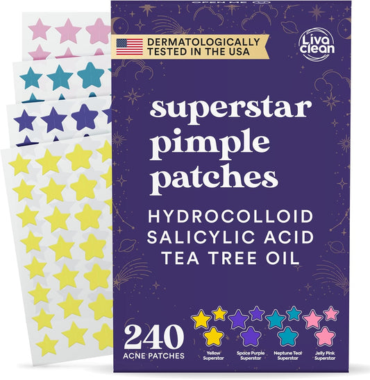 LivaClean Star Pimple Patches in 240 count pack with salicylic acid and tea tree oil