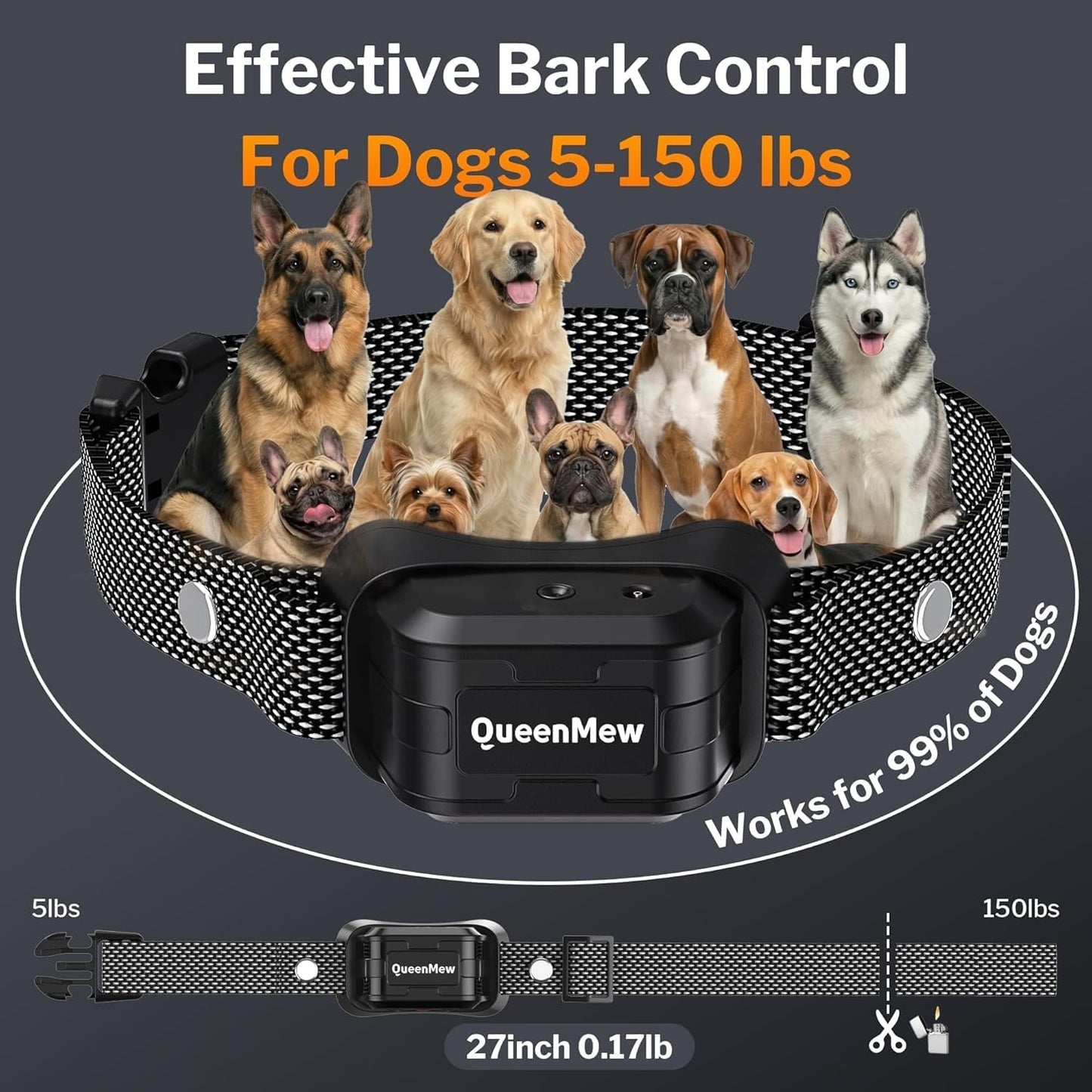 Queenmew waterproof citronella collar for large dogs