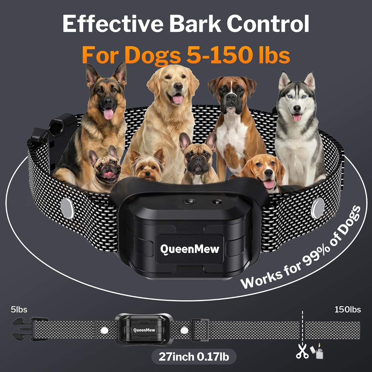 Queenmew waterproof citronella collar for large dogs