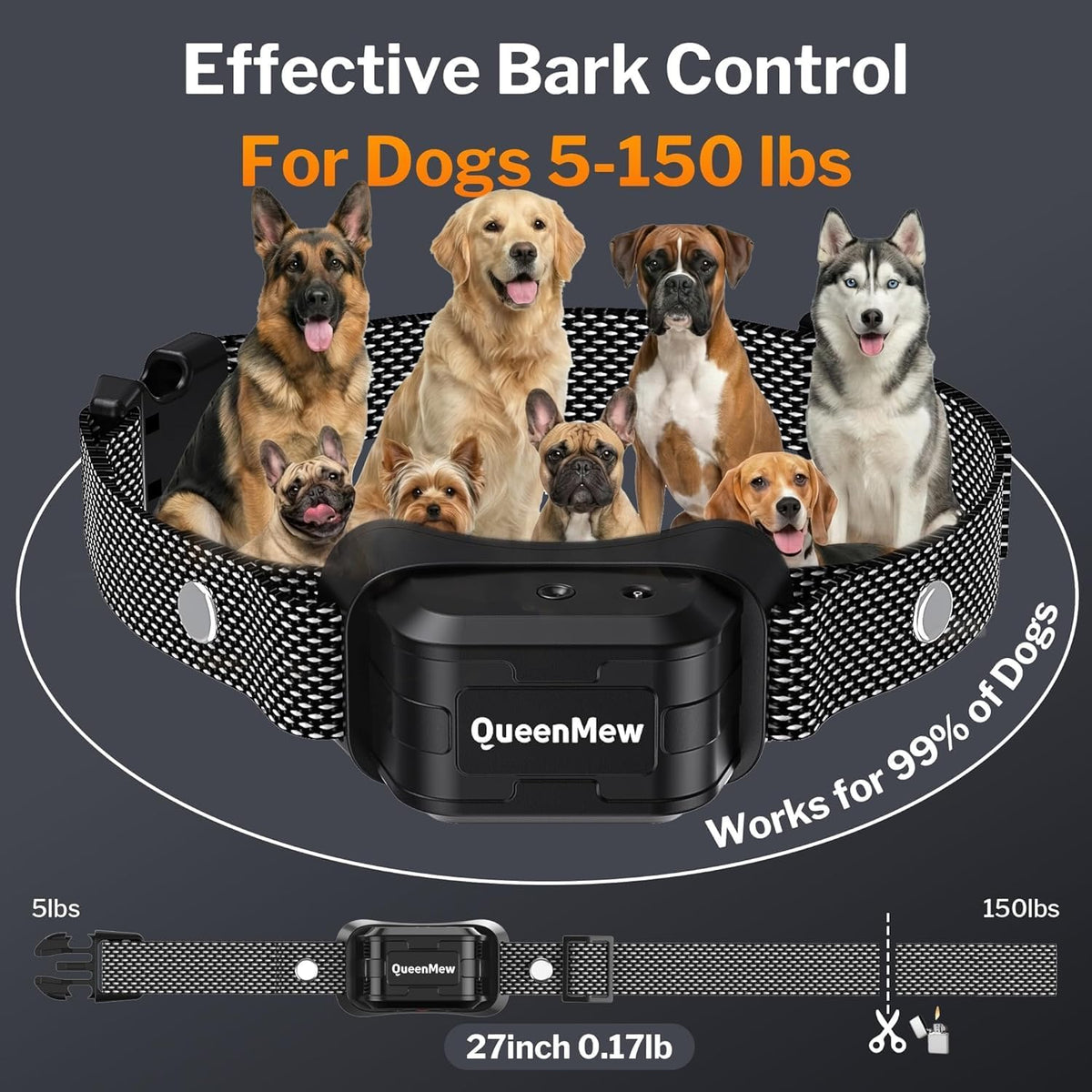 Queenmew waterproof citronella collar for large dogs
