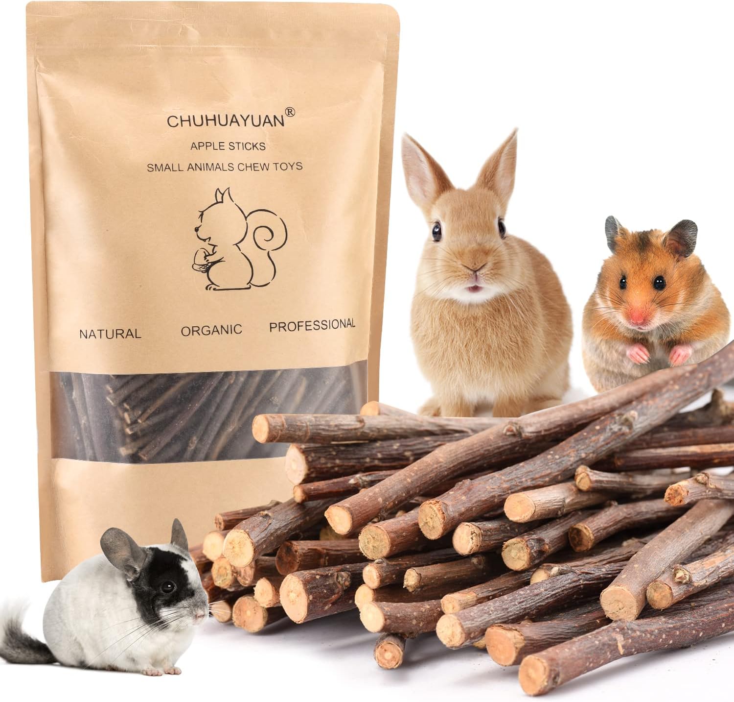 ERKOON Natural Apple Sticks front view package of organic small animal chew toys.