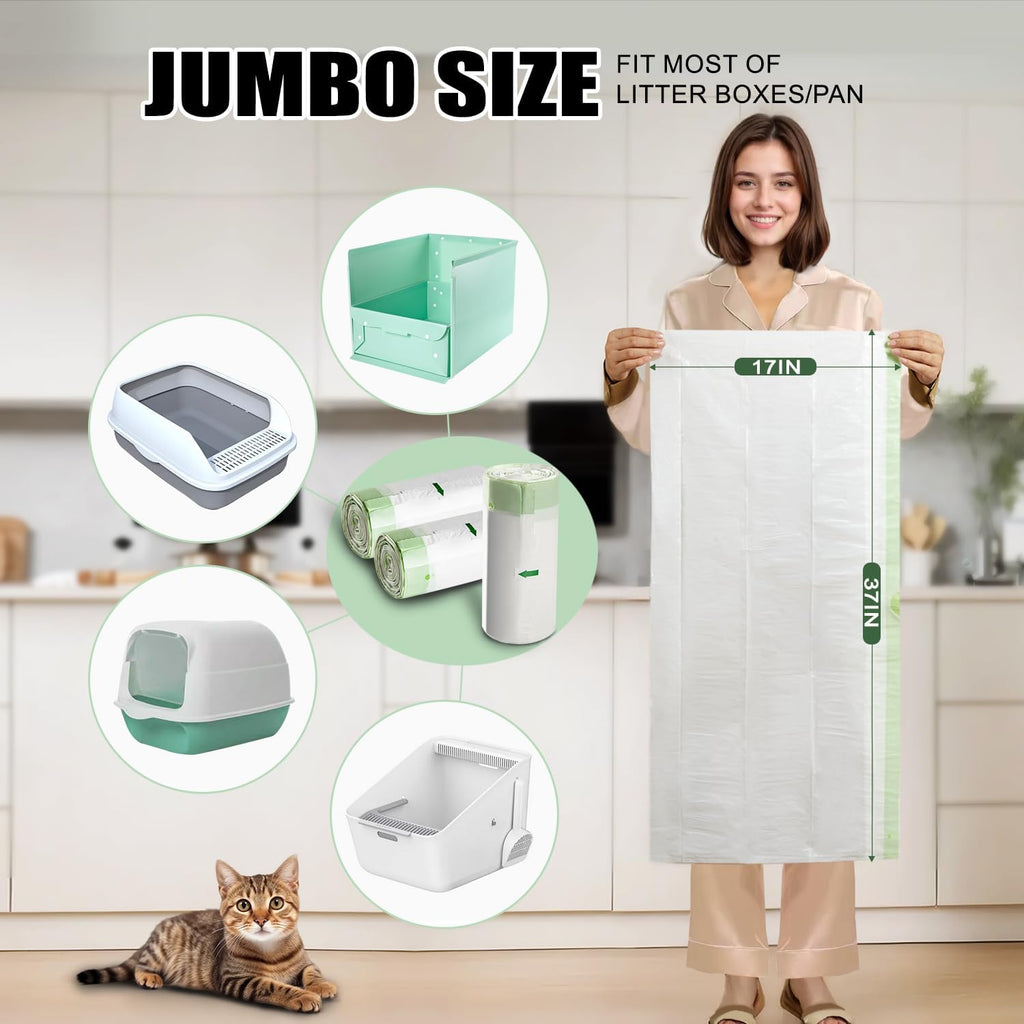 Jumbo size dimensions diagram for the Swodition cat waste disposal bags.