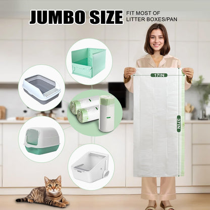 Jumbo size dimensions diagram for the Swodition cat waste disposal bags.