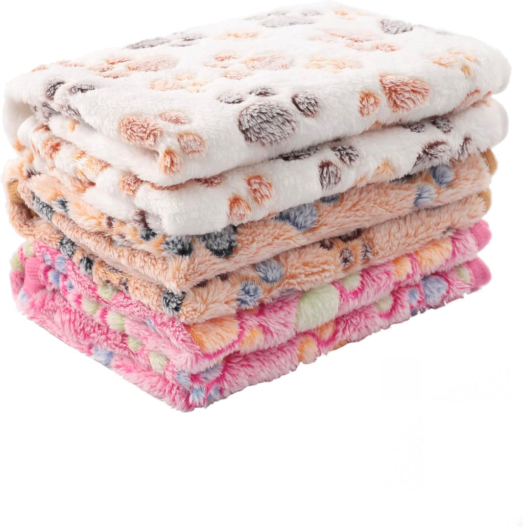 MIWOPET pack of three pet blankets front view showcasing soft paw print flannel fleece material.